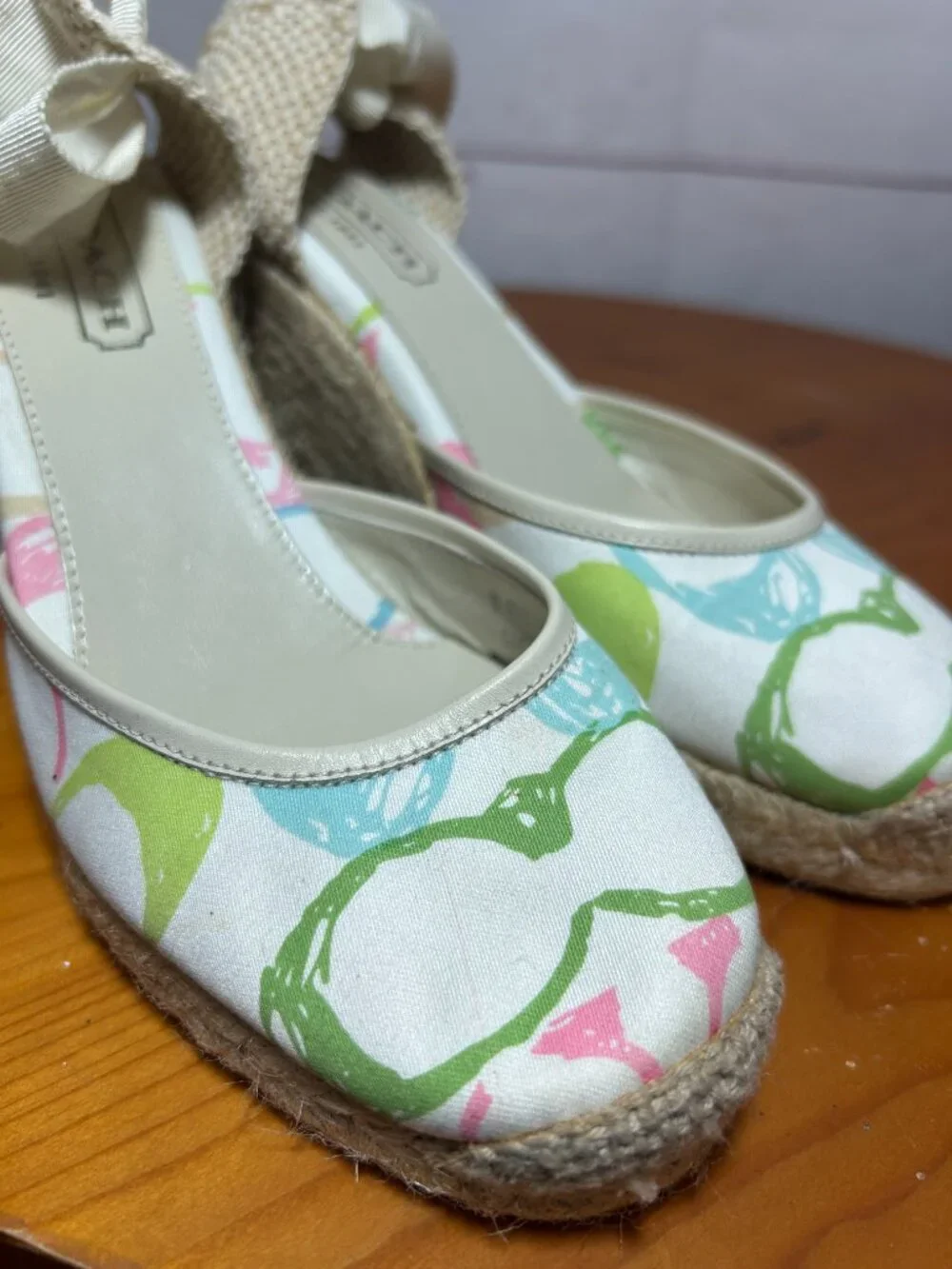 Coach Mindy Canvas Ankle Tie Espadrille wedge Sandals/Size 6B NEW multi-color